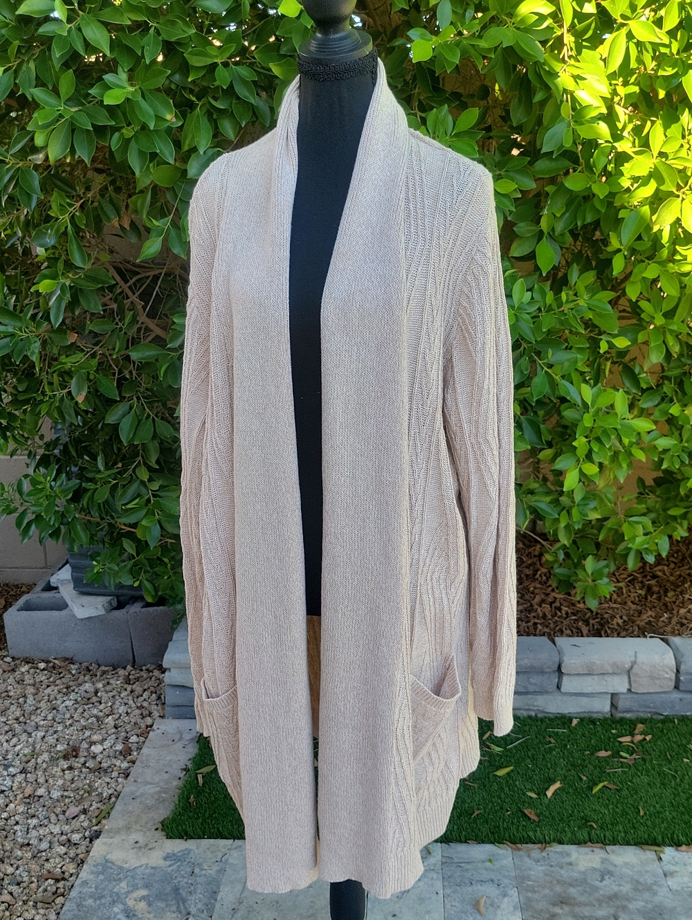 St. John's Bay Cream/tan Open-Front Cardigan With Pockets XXL